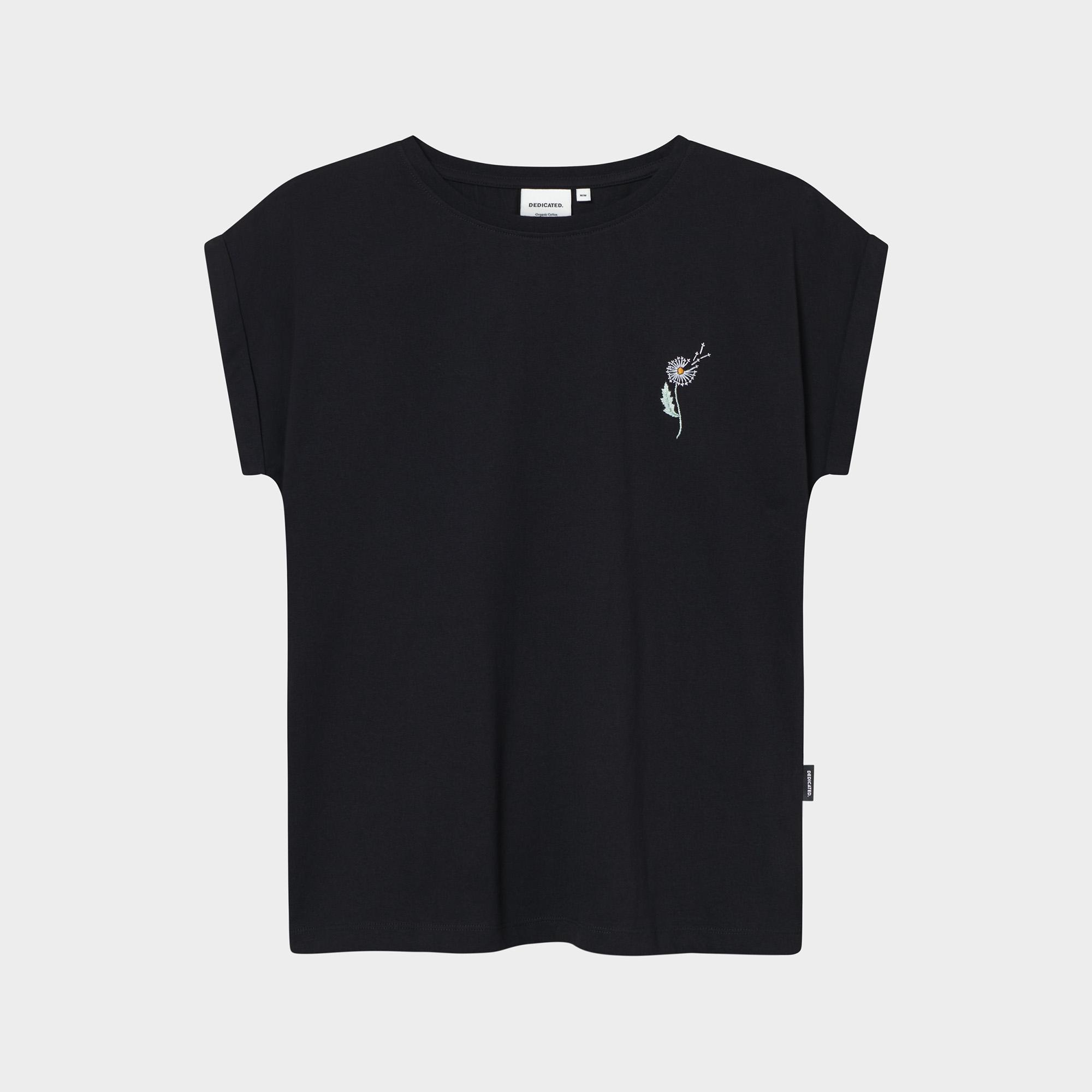 Dedicated Visby Dandelion T-Shirt Damen Bio Baumwolle Shirt schwarz
